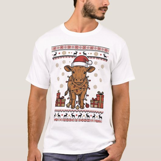 Oude Kerst Koe Vakantie Vector Shirt Ontwerp_ (Voorkant)