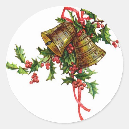 Oude Kerst kunst Hulst en Kerkklokken decoraties Ronde Sticker (Voorkant)