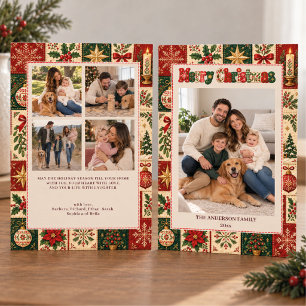 Oude Kerst Lapjesdeken Familie 5 Foto's Feestdagenkaart