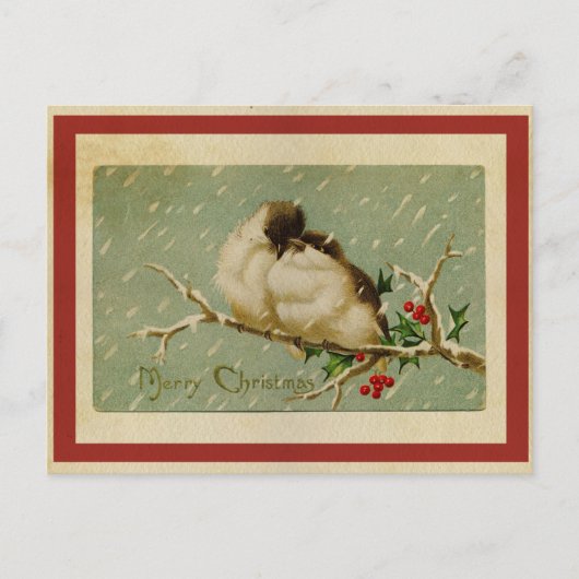 Oude Kerst Liefdesvogels Briefkaart (Voorkant)
