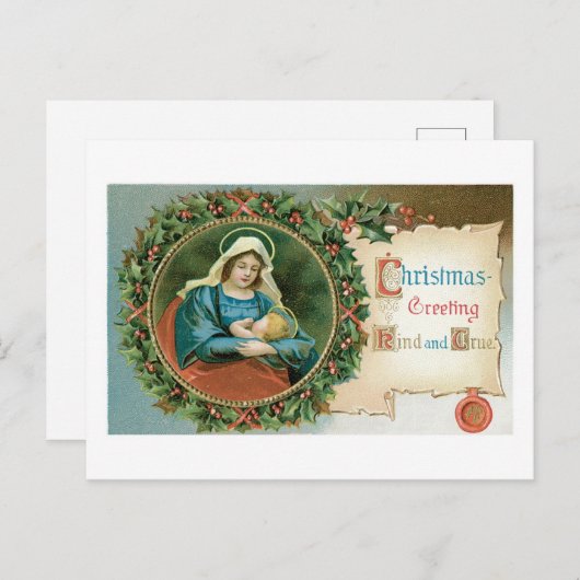 Oude kerst, Mary Feestdagenkaart (Voorkant / Achterkant)