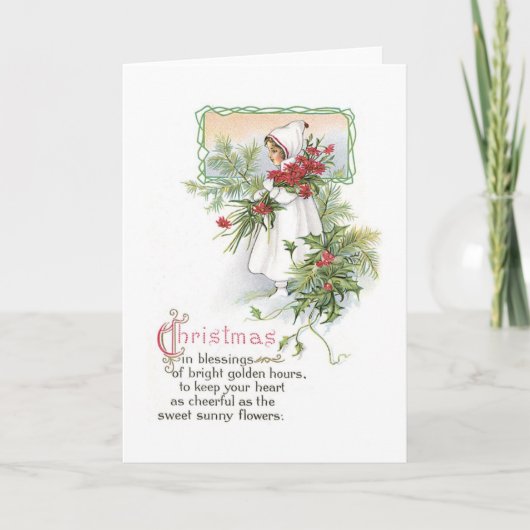 Oude kerst, meisje feestdagen kaart (Voorkant)