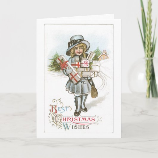 Oude kerst, meisje feestdagen kaart (Voorkant)