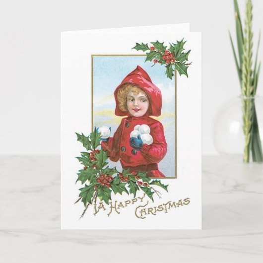 Oude kerst, meisje feestdagen kaart (Voorkant)