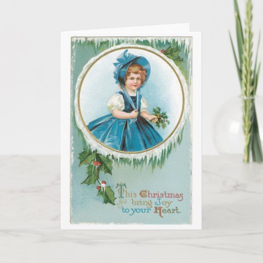 Oude kerst, meisje feestdagen kaart (Voorkant)