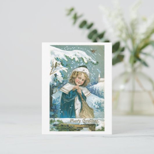 Oude kerst, meisje feestdagenkaart (Staand voorkant)