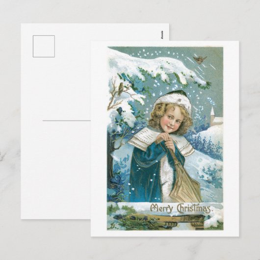 Oude kerst, meisje feestdagenkaart (Voorkant / Achterkant)