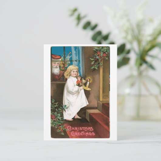 Oude kerst, meisje feestdagenkaart (Staand voorkant)