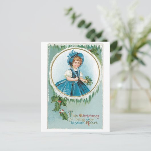 Oude kerst, meisje feestdagenkaart (Staand voorkant)