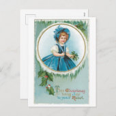 Oude kerst, meisje feestdagenkaart (Voorkant / Achterkant)