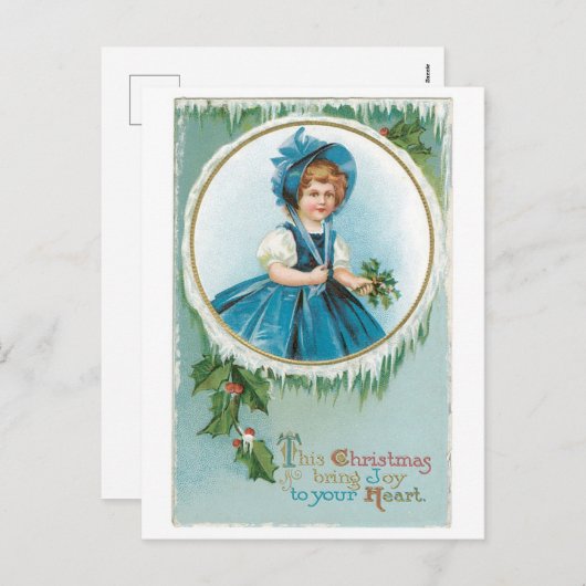 Oude kerst, meisje feestdagenkaart (Voorkant / Achterkant)