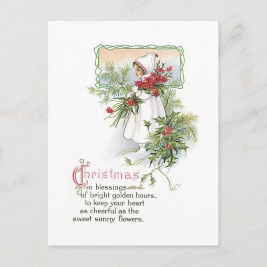 Oude kerst, meisje feestdagenkaart (Voorkant)