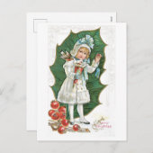 Oude kerst, meisje feestdagenkaart (Voorkant / Achterkant)