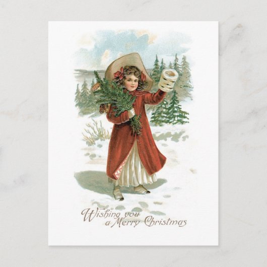 Oude kerst, meisje feestdagenkaart (Voorkant)