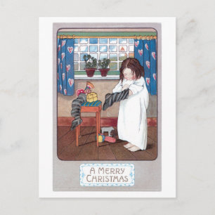 Oude kerst, meisje feestdagenkaart