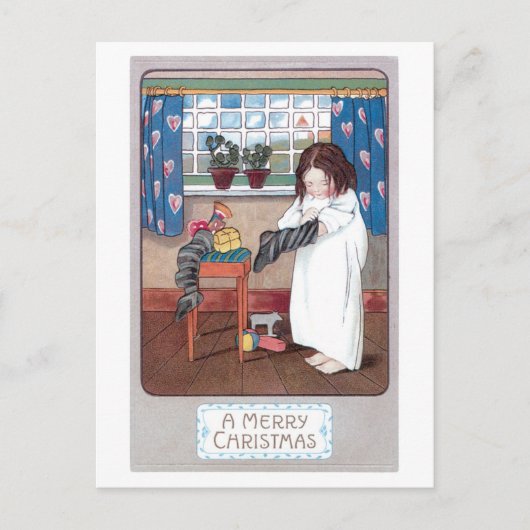 Oude kerst, meisje feestdagenkaart (Voorkant)