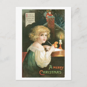 Oude kerst, meisje feestdagenkaart
