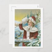 Oude kerst, meisje feestdagenkaart (Voorkant / Achterkant)