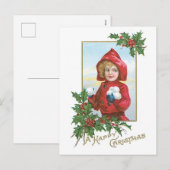 Oude kerst, meisje feestdagenkaart (Voorkant / Achterkant)