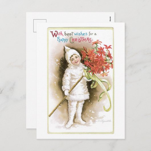 Oude kerst, meisje feestdagenkaart (Voorkant / Achterkant)