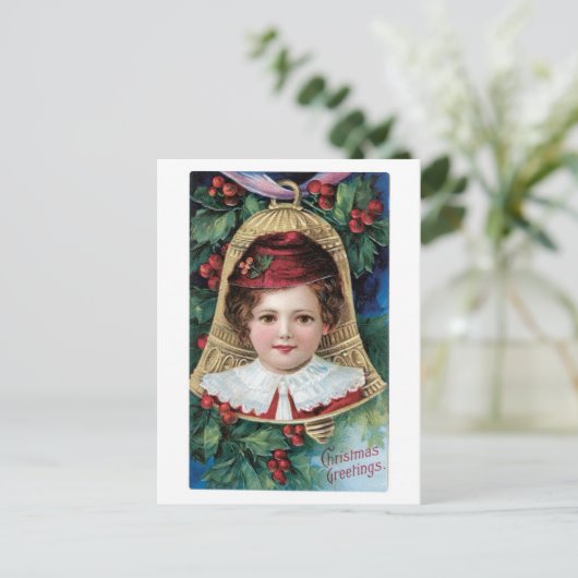 Oude kerst, meisje feestdagenkaart (Staand voorkant)