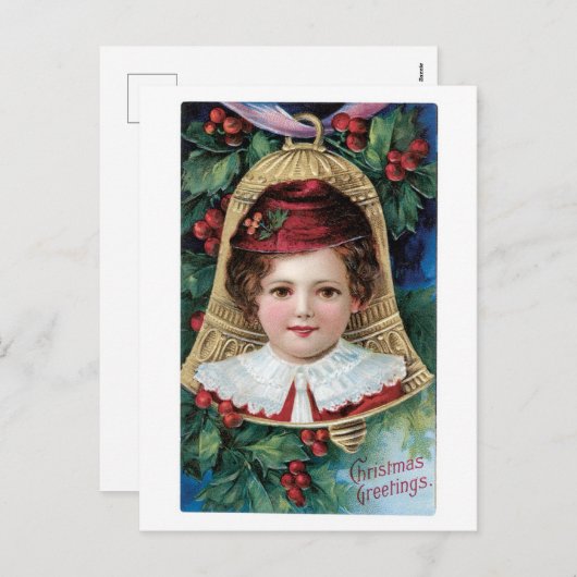 Oude kerst, meisje feestdagenkaart (Voorkant / Achterkant)