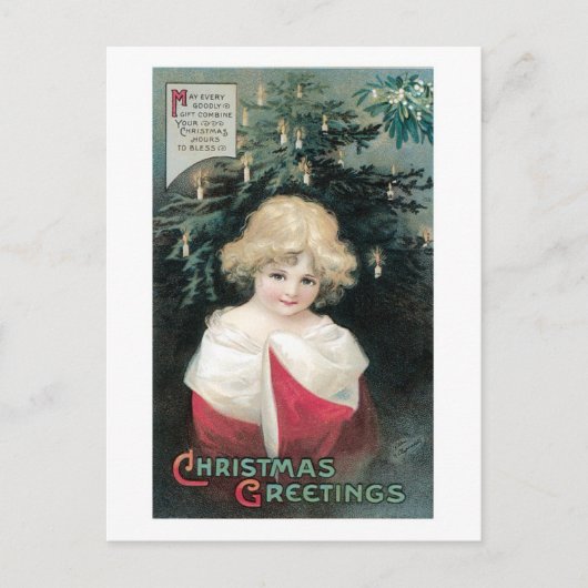 Oude kerst, meisje feestdagenkaart (Voorkant)