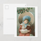 Oude kerst, meisje feestdagenkaart (Voorkant / Achterkant)