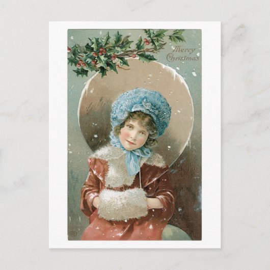 Oude kerst, meisje feestdagenkaart (Voorkant)