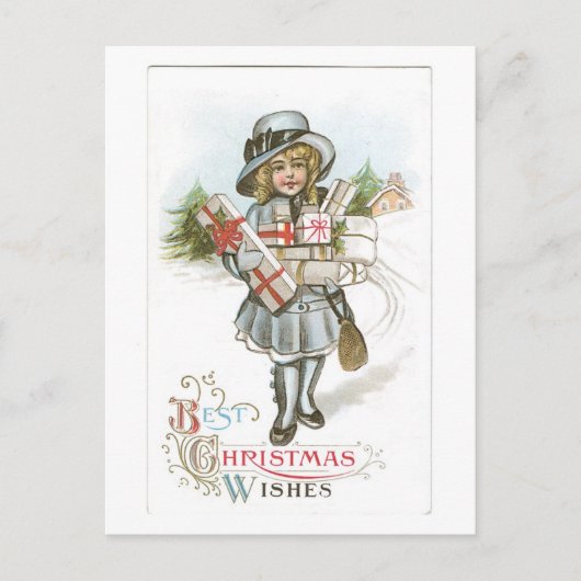 Oude kerst, meisje feestdagenkaart (Voorkant)