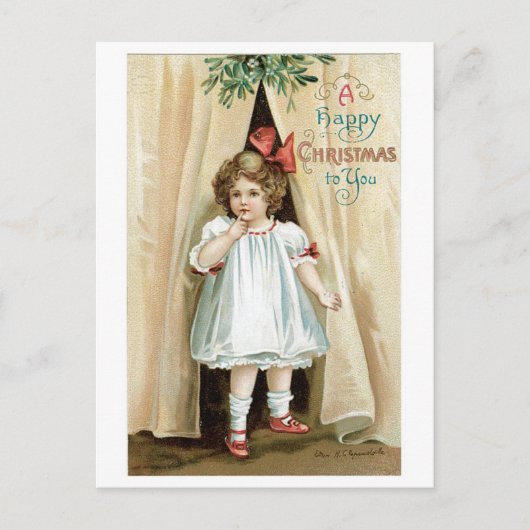 Oude kerst, meisje feestdagenkaart (Voorkant)