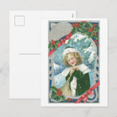 Oude kerst, meisje feestdagenkaart (Voorkant / Achterkant)