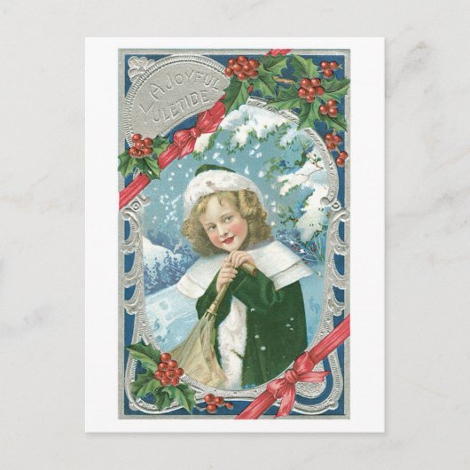 Oude kerst, meisje feestdagenkaart (Voorkant)