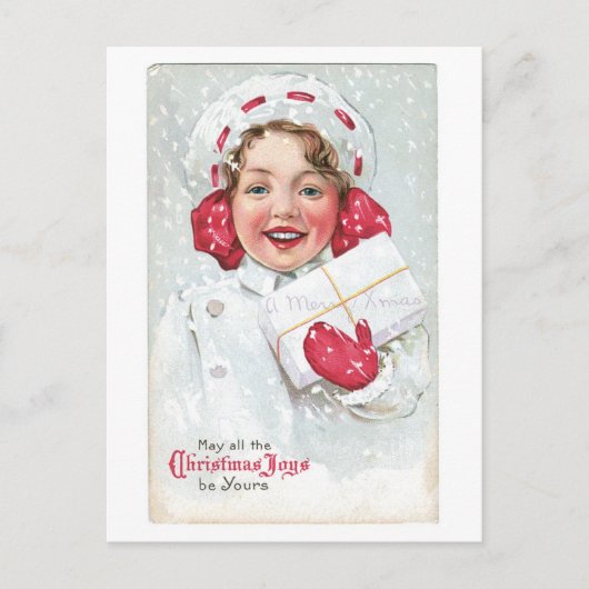 Oude kerst, meisje feestdagenkaart (Voorkant)