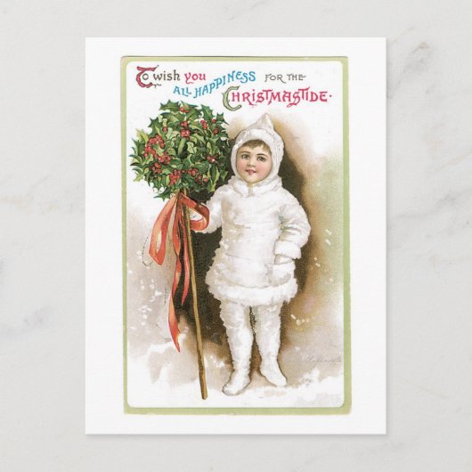 Oude kerst, meisje feestdagenkaart (Voorkant)