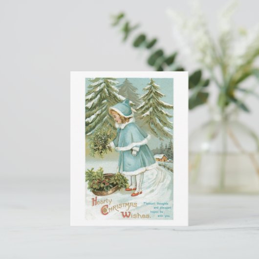 Oude kerst, meisje feestdagenkaart (Staand voorkant)