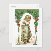 Oude kerst, meisje, Holly Feestdagenkaart (Voorkant / Achterkant)
