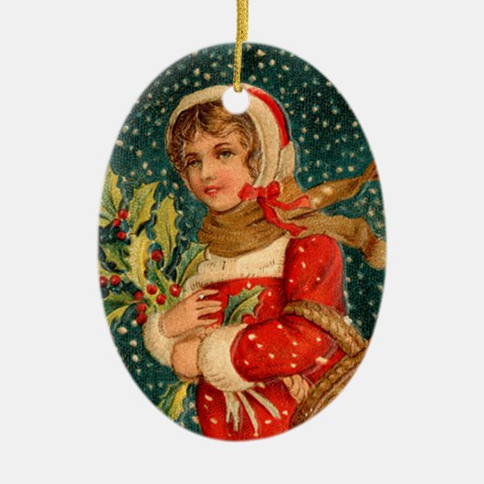 Oude kerst, meisje keramisch ornament (Voorkant)