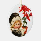 Oude kerst, meisje met Poinsettia Keramisch Ornament (Rechts)