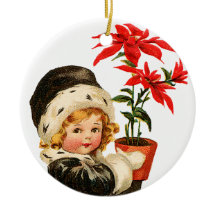 Oude kerst, meisje met Poinsettia
