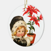 Oude kerst, meisje met Poinsettia Keramisch Ornament (Links)