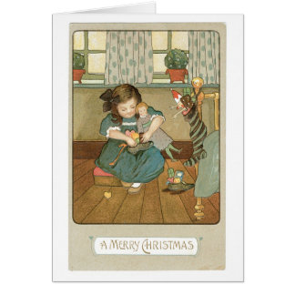 Oude kerst, meisje met poppen