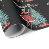 Oude Kerst Meisje Versiert Kerstboom Cadeaupapier (Rol Hoek)