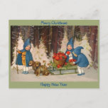 Oude kerst met fijne kerst, Kinderen, Puppies, pad Feestdagenkaart<br><div class="desc">kerstillustratie Marie Flatscher uit 1940</div>