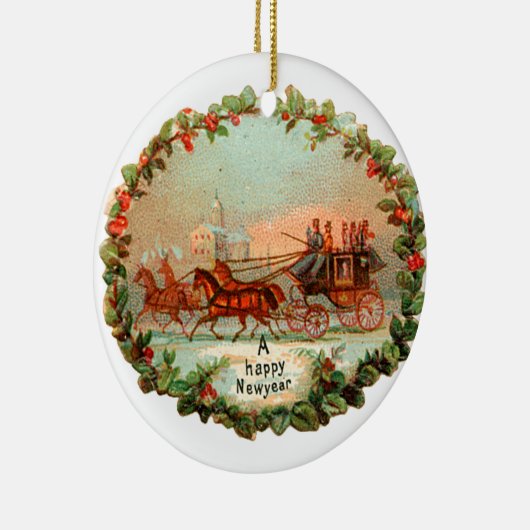 Oude kerst, nieuw jaar, coach keramisch ornament (Rechts)