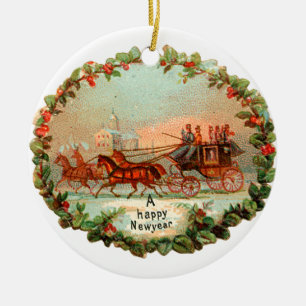 Oude kerst, nieuw jaar, coach keramisch ornament