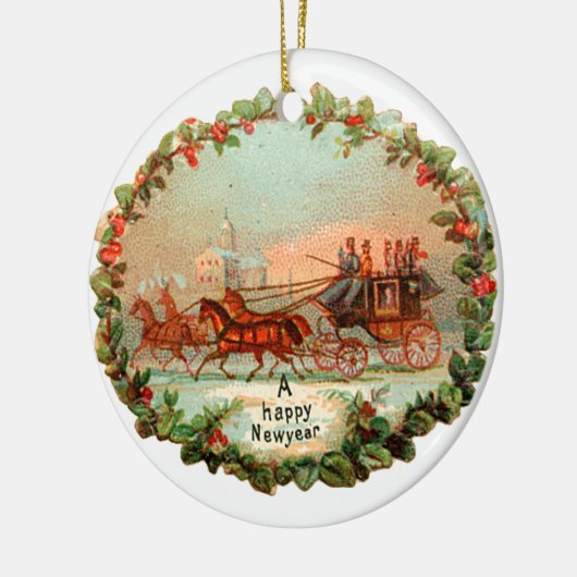 Oude kerst, nieuw jaar, coach keramisch ornament (Links)