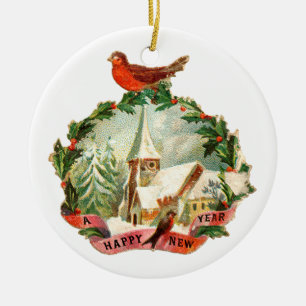 Oude kerst, nieuw jaar, Robin Keramisch Ornament