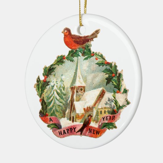 Oude kerst, nieuw jaar, Robin Keramisch Ornament (Links)