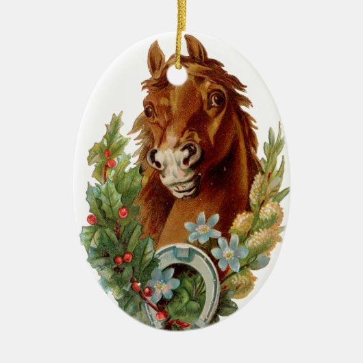 Oude kerst, paard keramisch ornament (Voorkant)